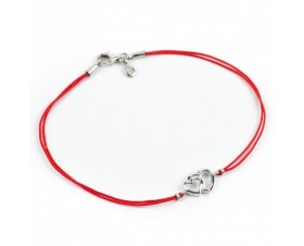 Две Сърца Гривна с Червен Конец 14К Бяло Злато Bloom Jewellery